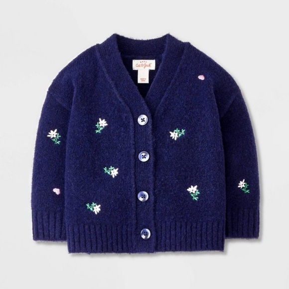 Cat & Jack Navy Blue Floral Embroidered Baby Cardigan NWT - Picture 7 of 9